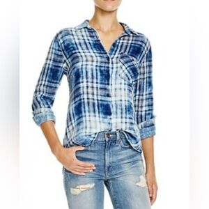 Cloth & Stone Plaid Popover Blue Size XS